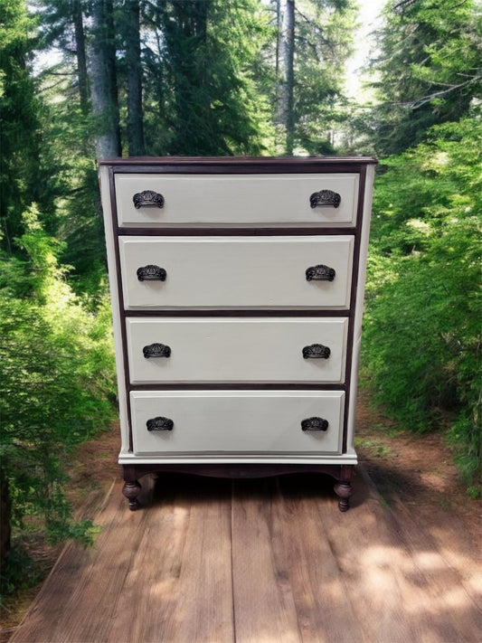 Birch and Dark Walnut 4-drawer chest