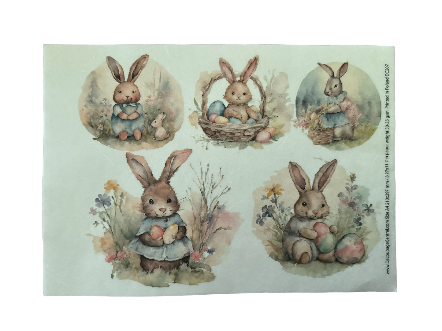 DC207 A4 Small Bunnies Decoupage Central Rice Paper Decoupage Designs