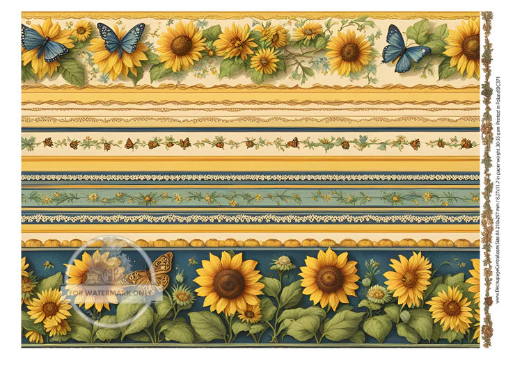 DC371 A4 Sunflower Trim Minis Decoupage Central Rice Paper Decoupage Designs