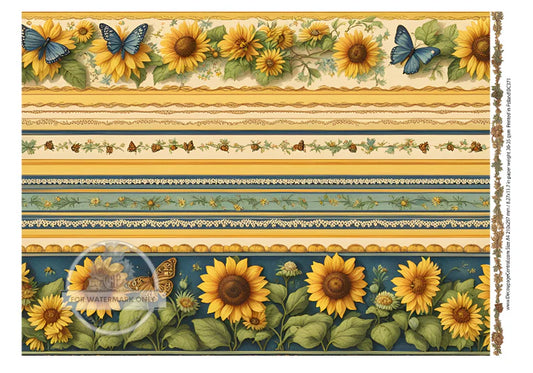 DC371 A4 Sunflower Trim Minis Decoupage Central Rice Paper Decoupage Designs