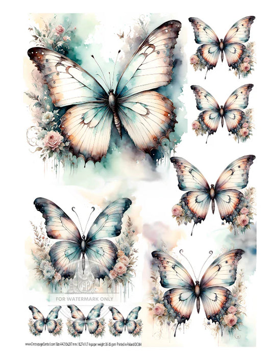 DC384 A4 Cottagecore Butterflies Decoupage Central Rice Paper Decoupage Designs