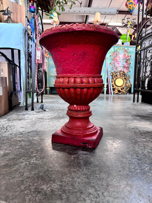 Red-Orange Polystone Urn Style Planter