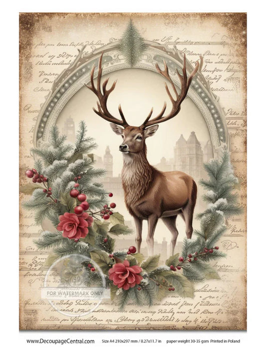 DC127 A4 Winter Stag Decoupage Central Rice Paper Designs