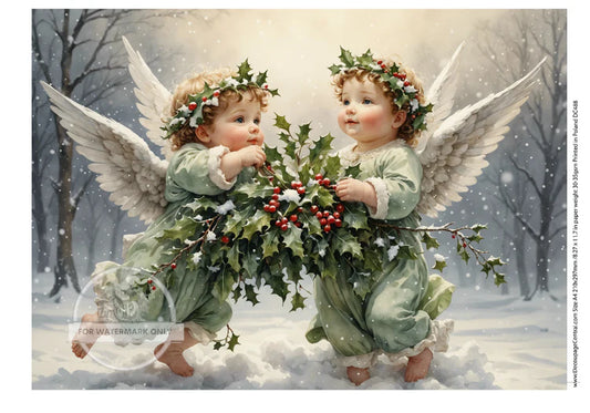 DC488 A4 Christmas Cherubs Solo Decoupage Central Rice Paper Designs