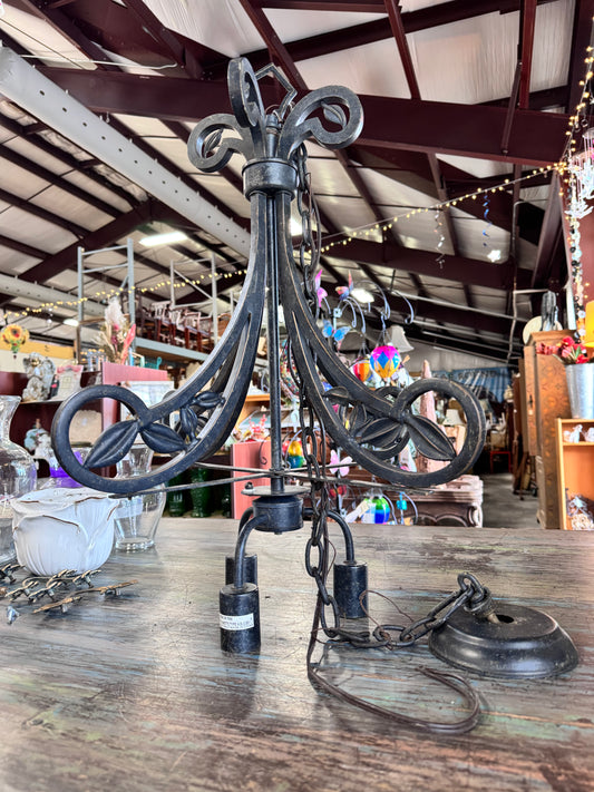 Black Metal Scrolled 3-Light Hanging Light Chandelier