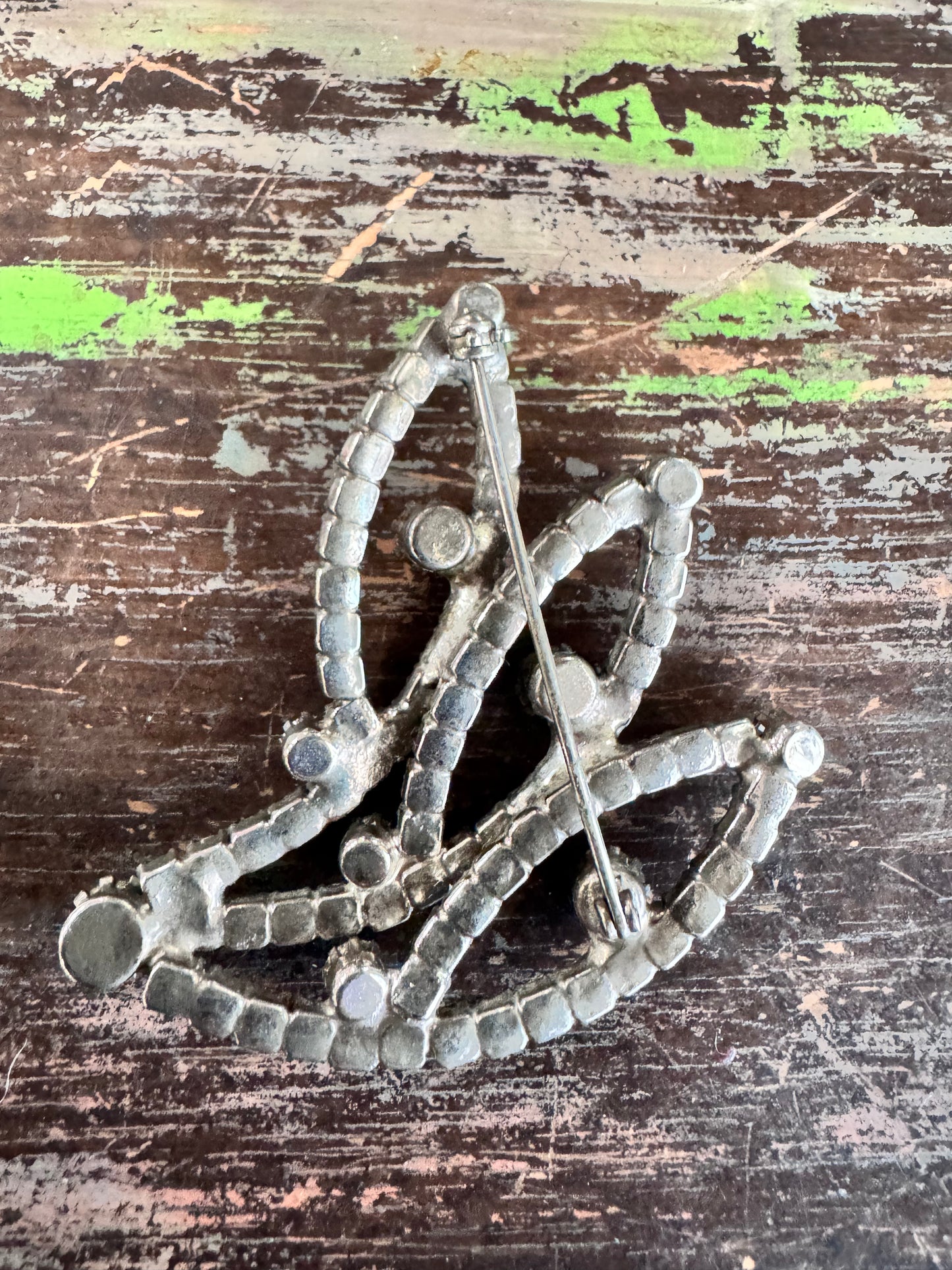Vintage Rhinestone 3-Leaf Brooch