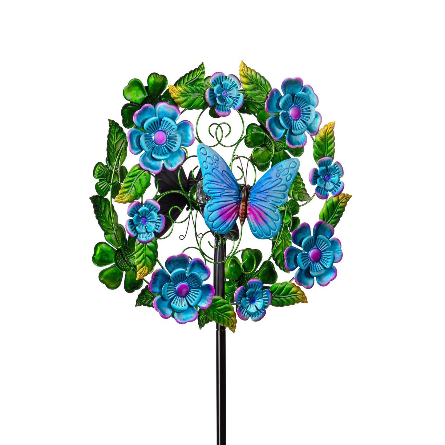 Solar Metal Wind Spinner, Blueflower & Butterfly 74" H