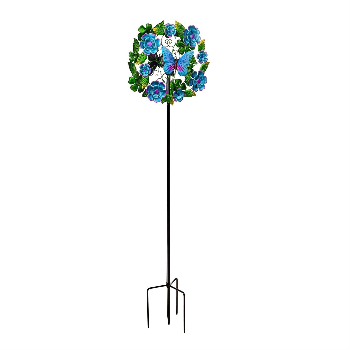 Solar Metal Wind Spinner, Blueflower & Butterfly 74" H