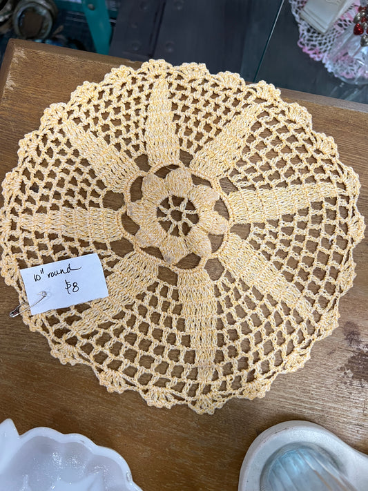 Hand crocheted 10” round cotton doily