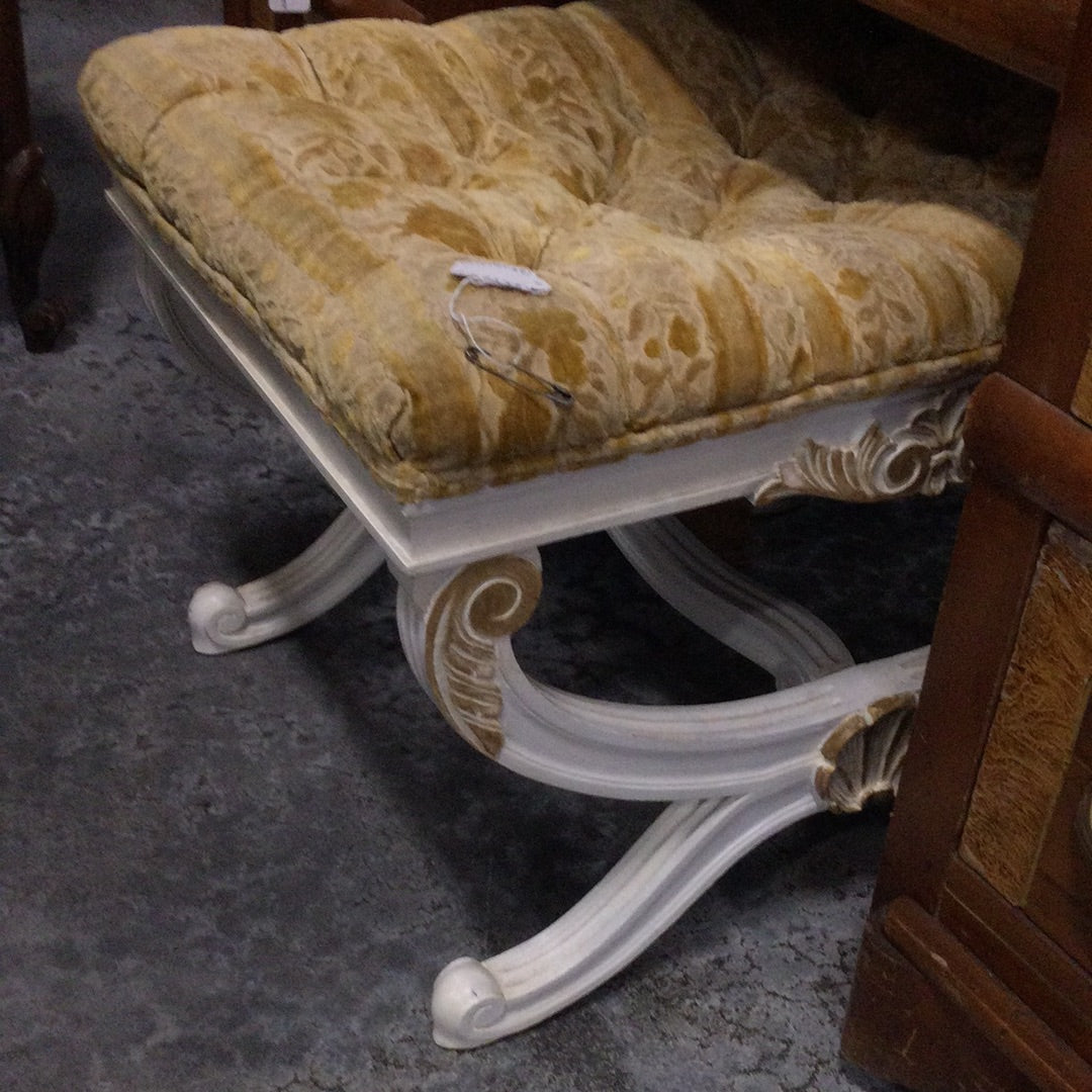 White Vanity Bench with Gold Upholstery