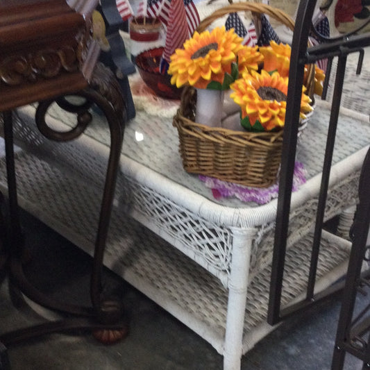 Vintage White Wicker Coffee Table