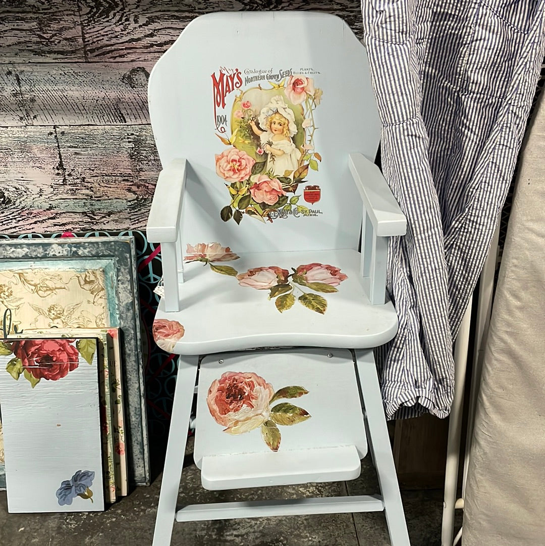 Custom Painted Highchair Blue with Roses