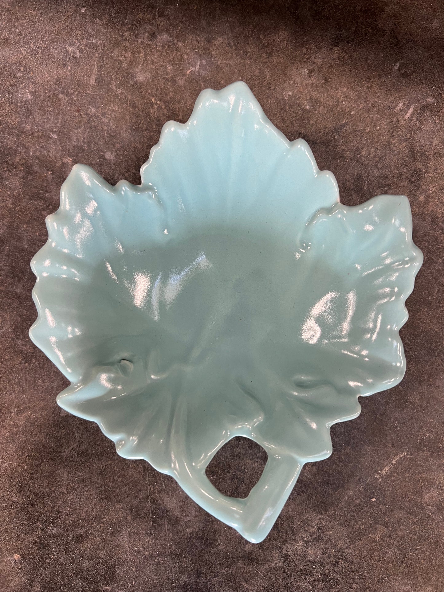 Light Blue Leaf Shaped Vintage Candy Dish