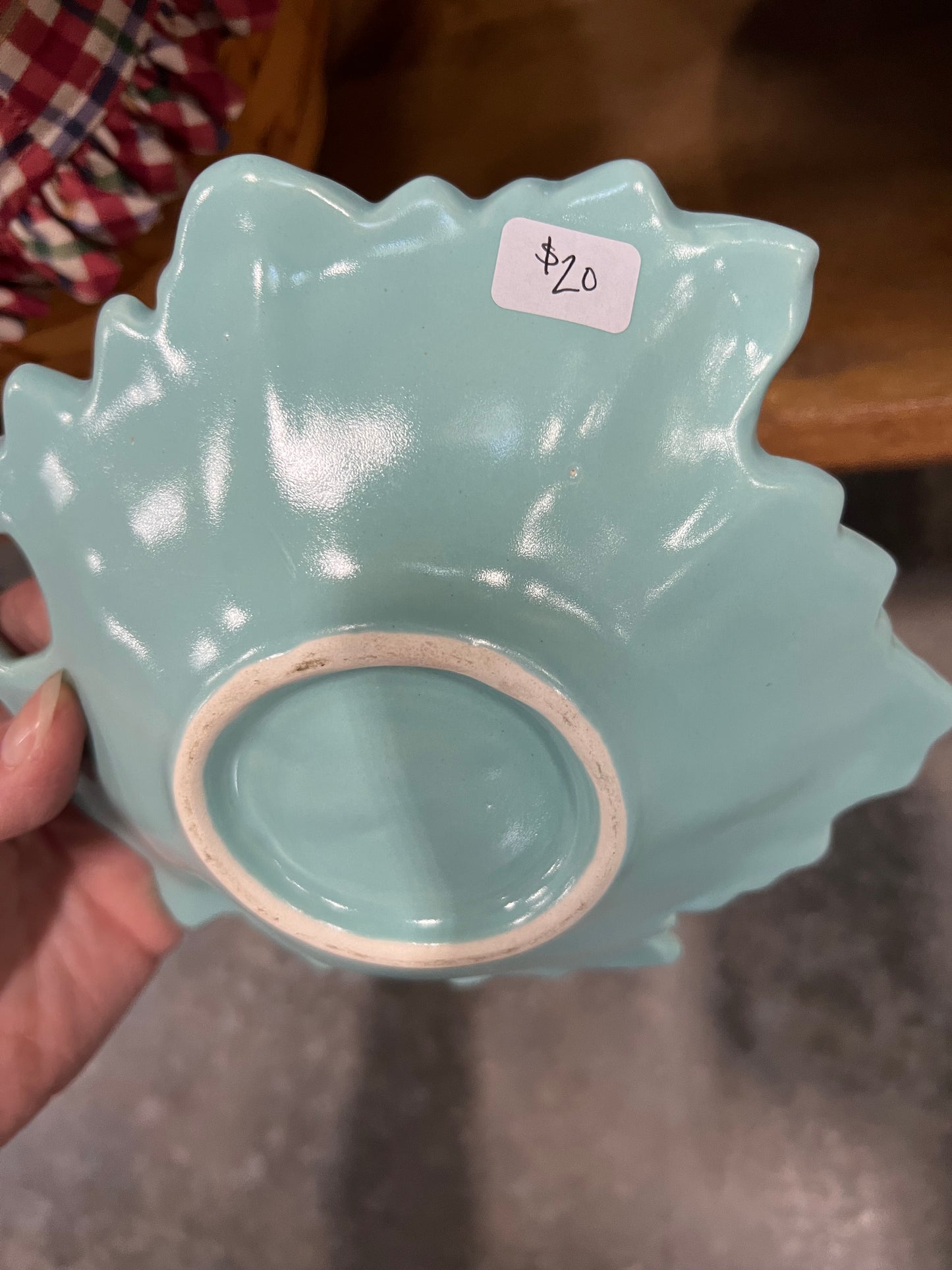 Light Blue Leaf Shaped Vintage Candy Dish