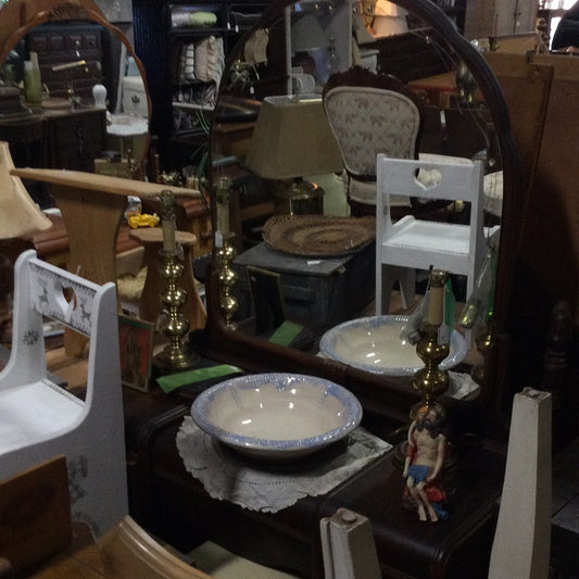 Vintage Waterfall Dressing Table w/ Etched Mirror