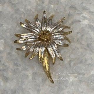 Vintage Gold and Silver Sunflower Brooch