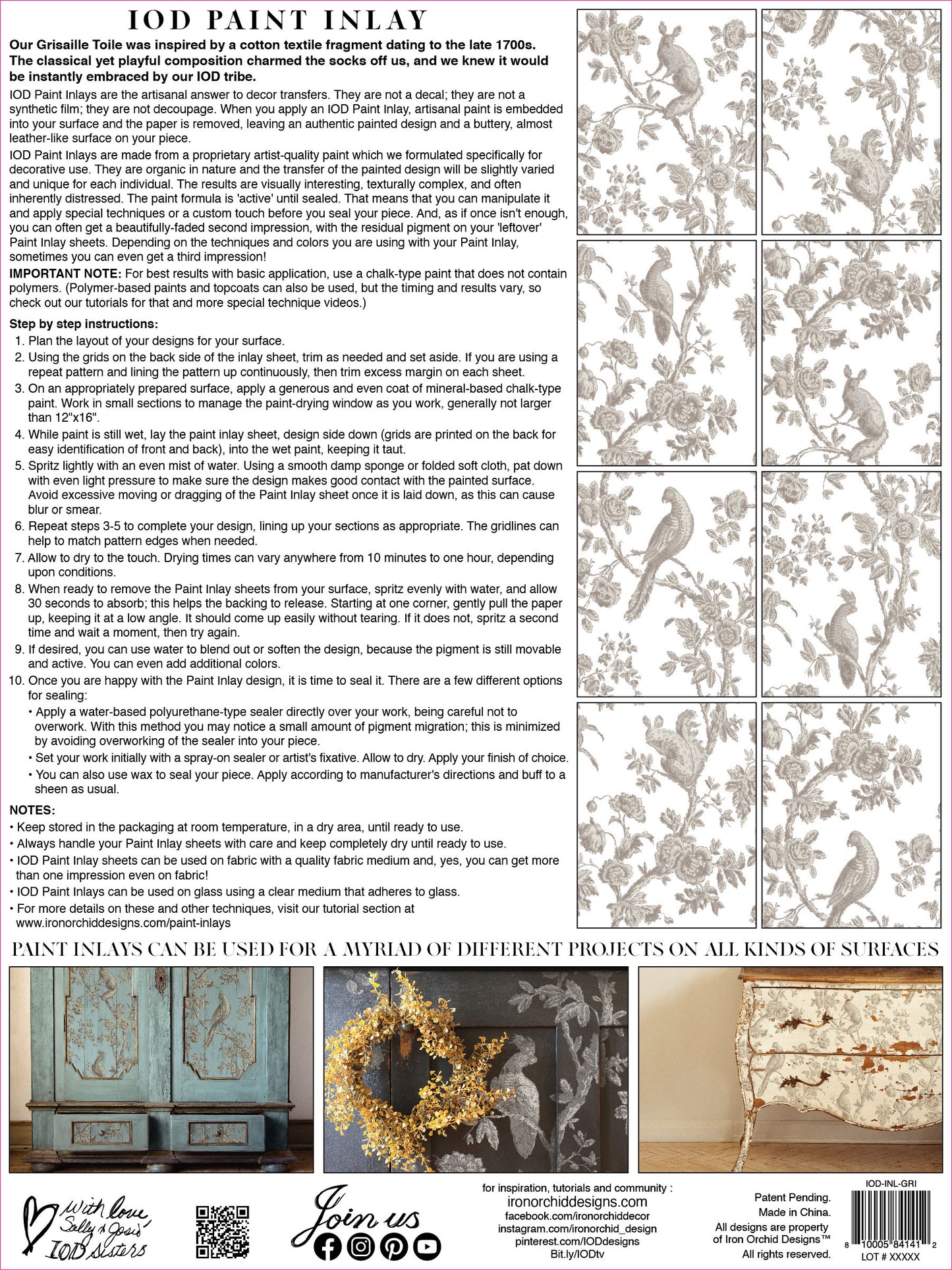 Grisaille Toile Iron Orchid Designs Paint Inlay