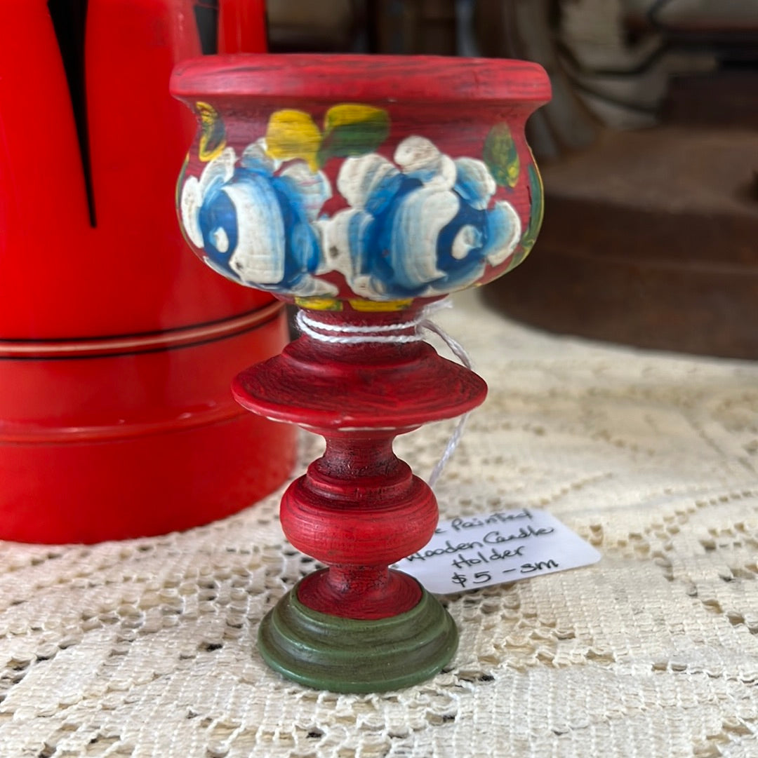 Tole Painted Wooden Candle Holder