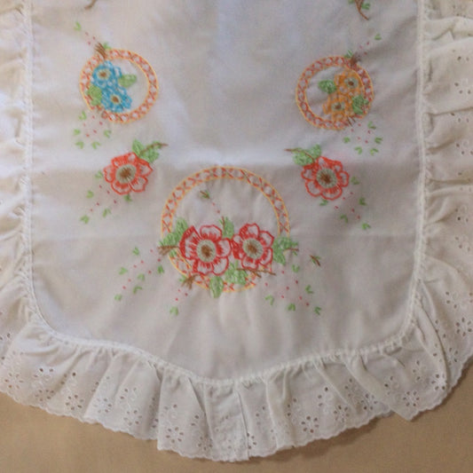 Hand Embroidered Table Runner with Eyelet Lace