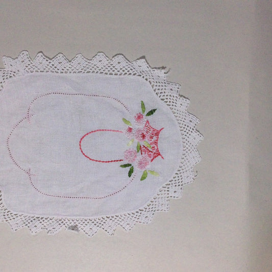 Embroidered Linen and Crochet Doily