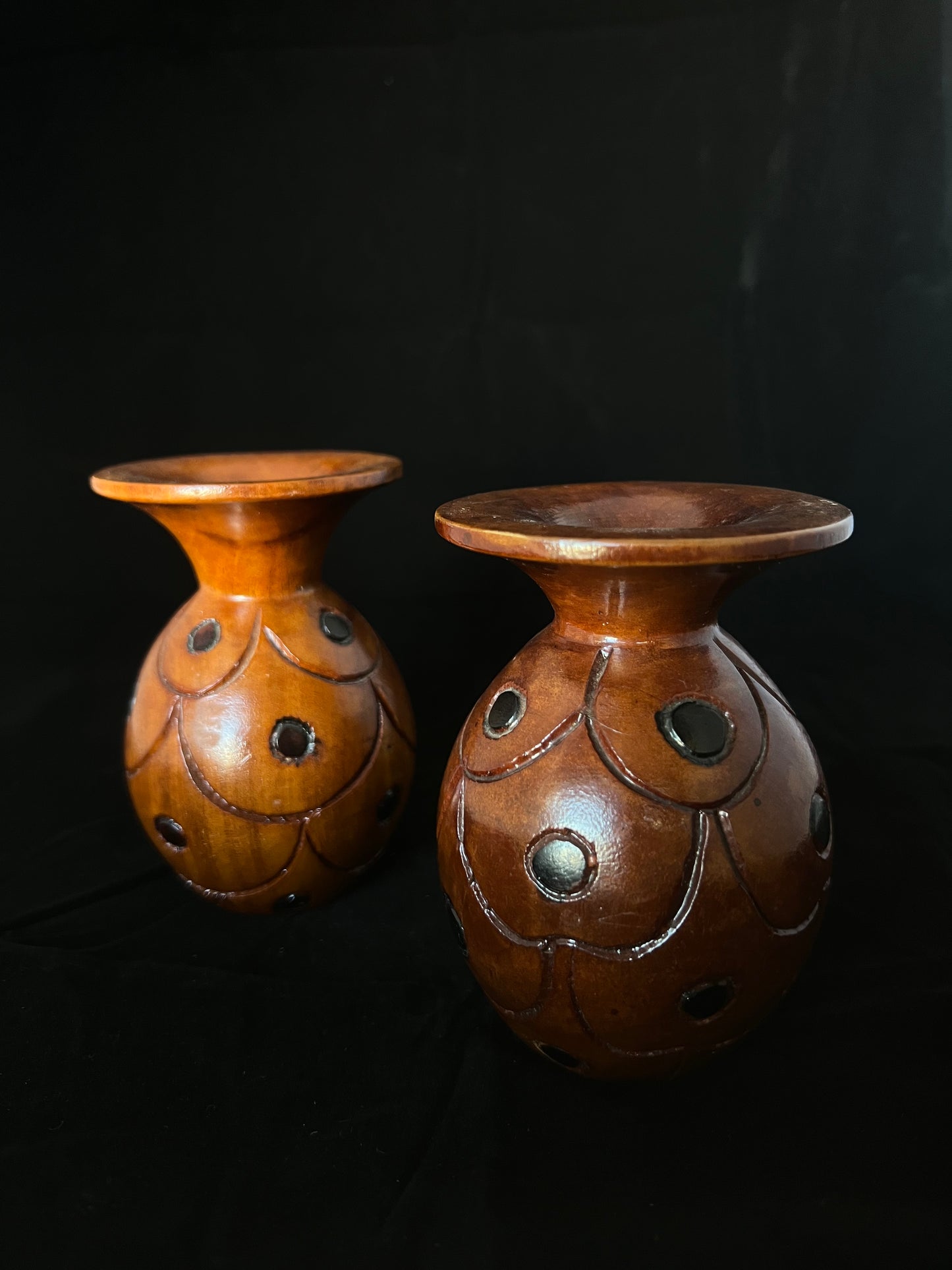 Vintage Hand Carved Teak candle holders (pair)