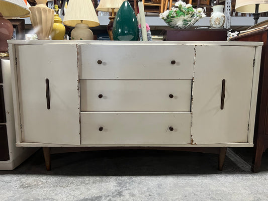 White Mid Century Modern Walnut Buffet