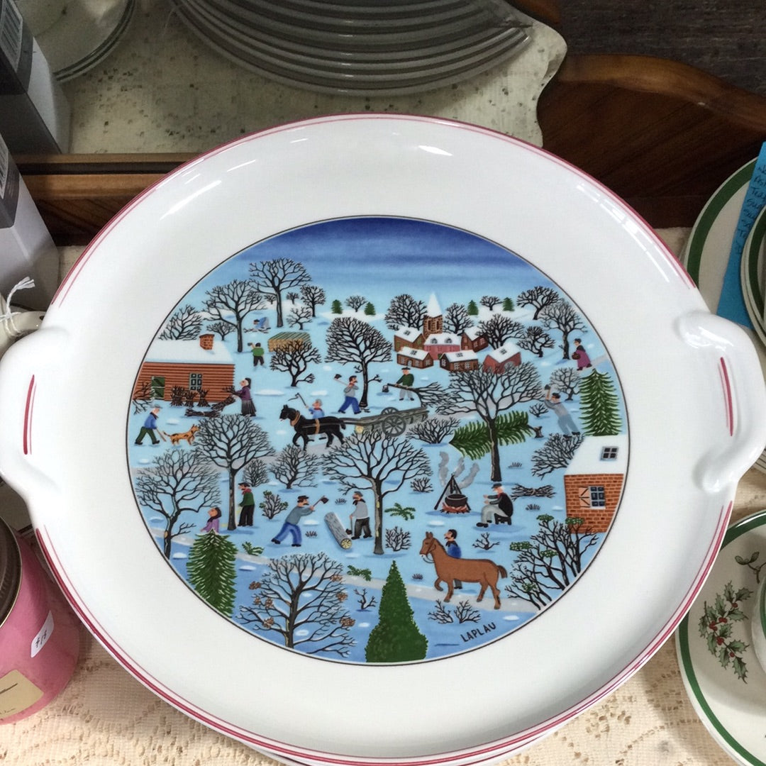 Naif Christmas Handled Cake Plate