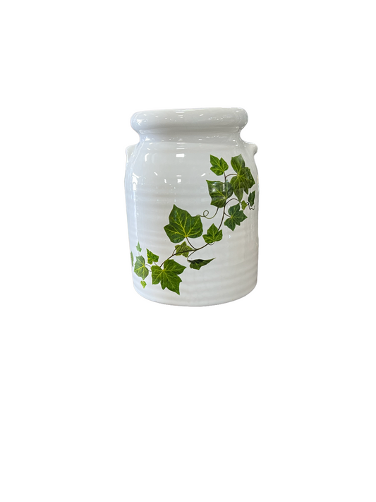 Pottery Crock White with Ivy