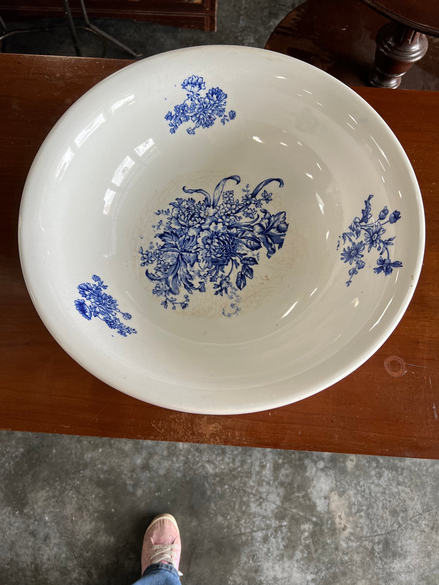 Cobalt Blue and White Early 1900's Tranferware bowl and pitcher