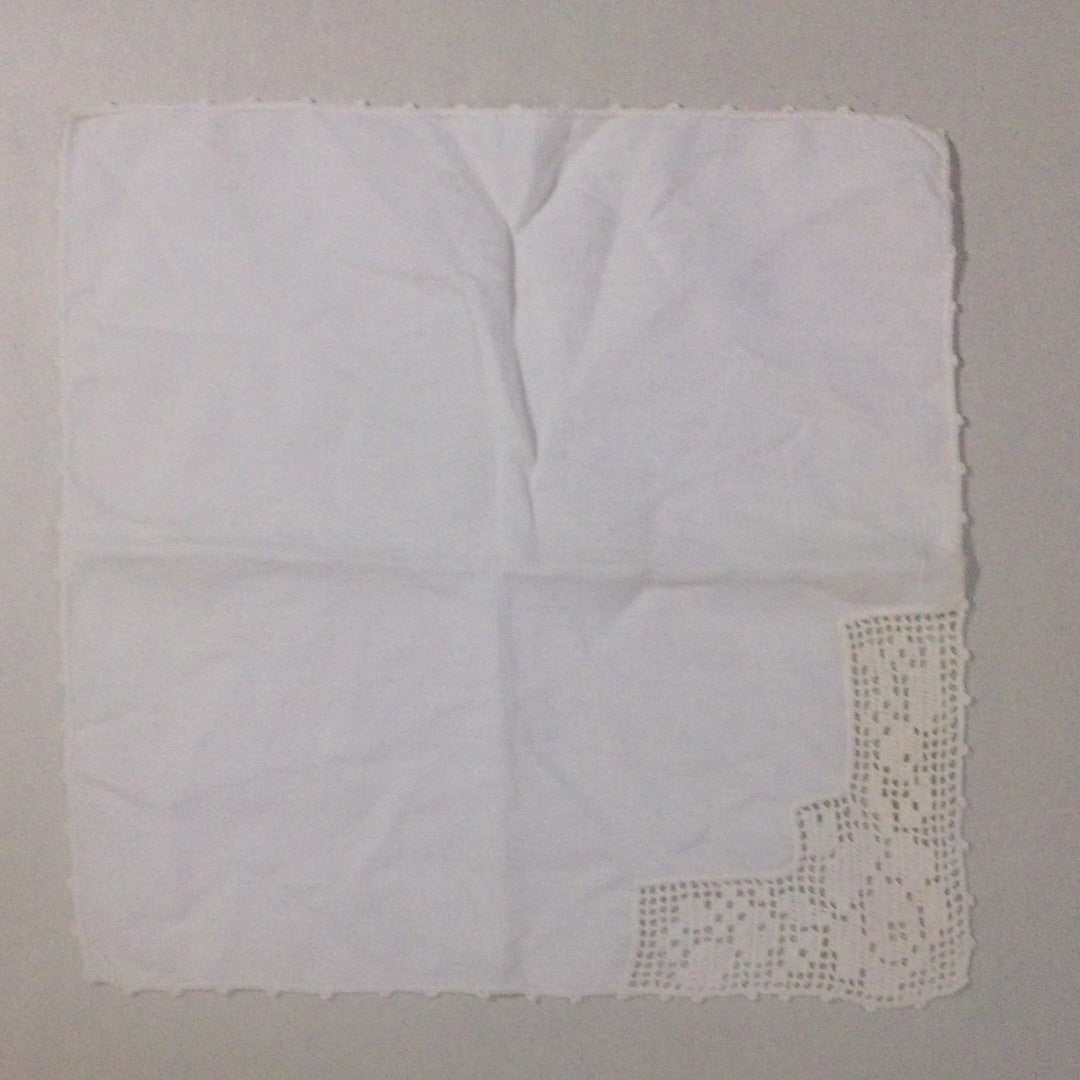 Handkerchief-Ivory Linen with crocheted corner