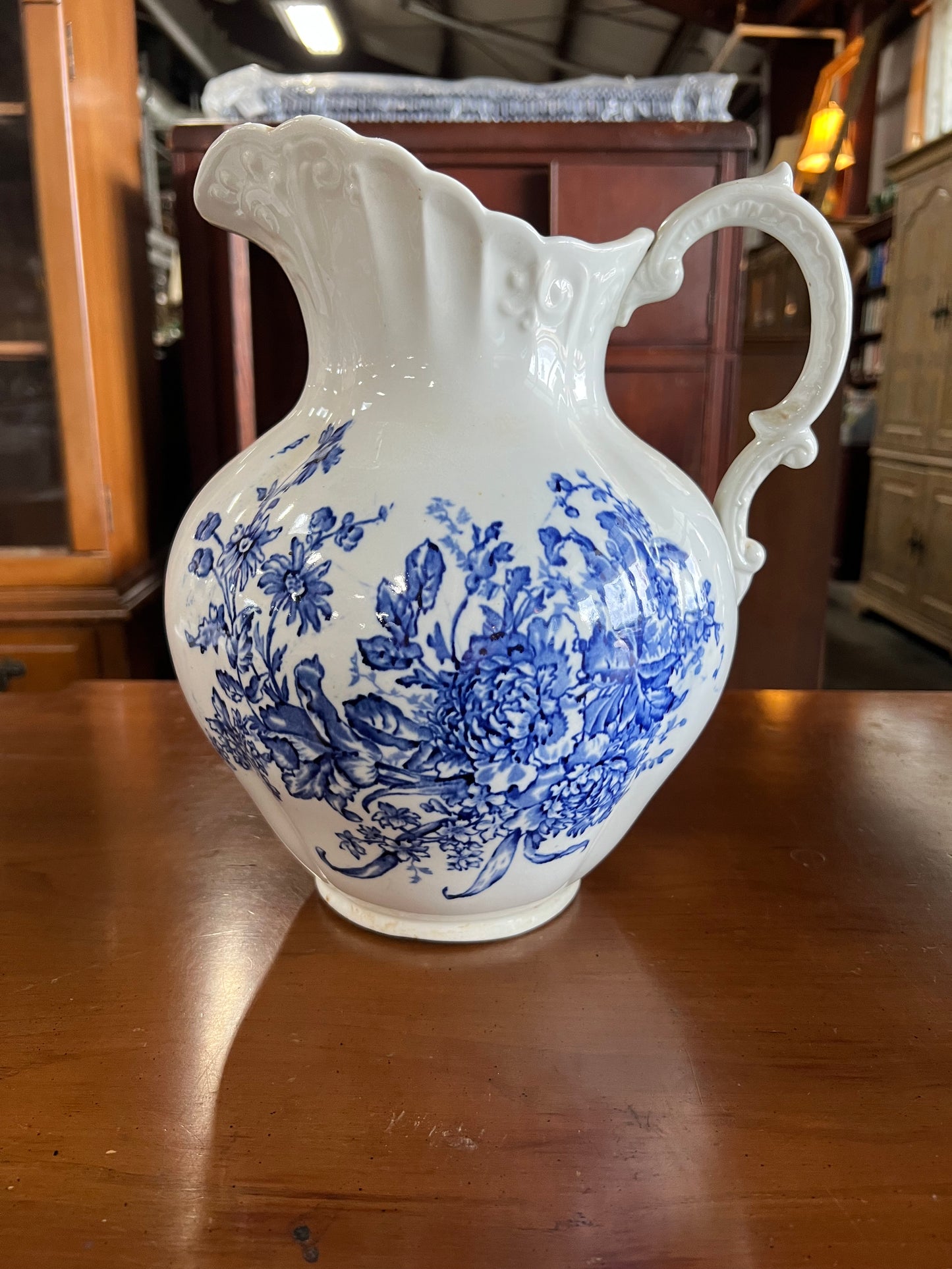 Cobalt Blue and White Early 1900's Tranferware bowl and pitcher