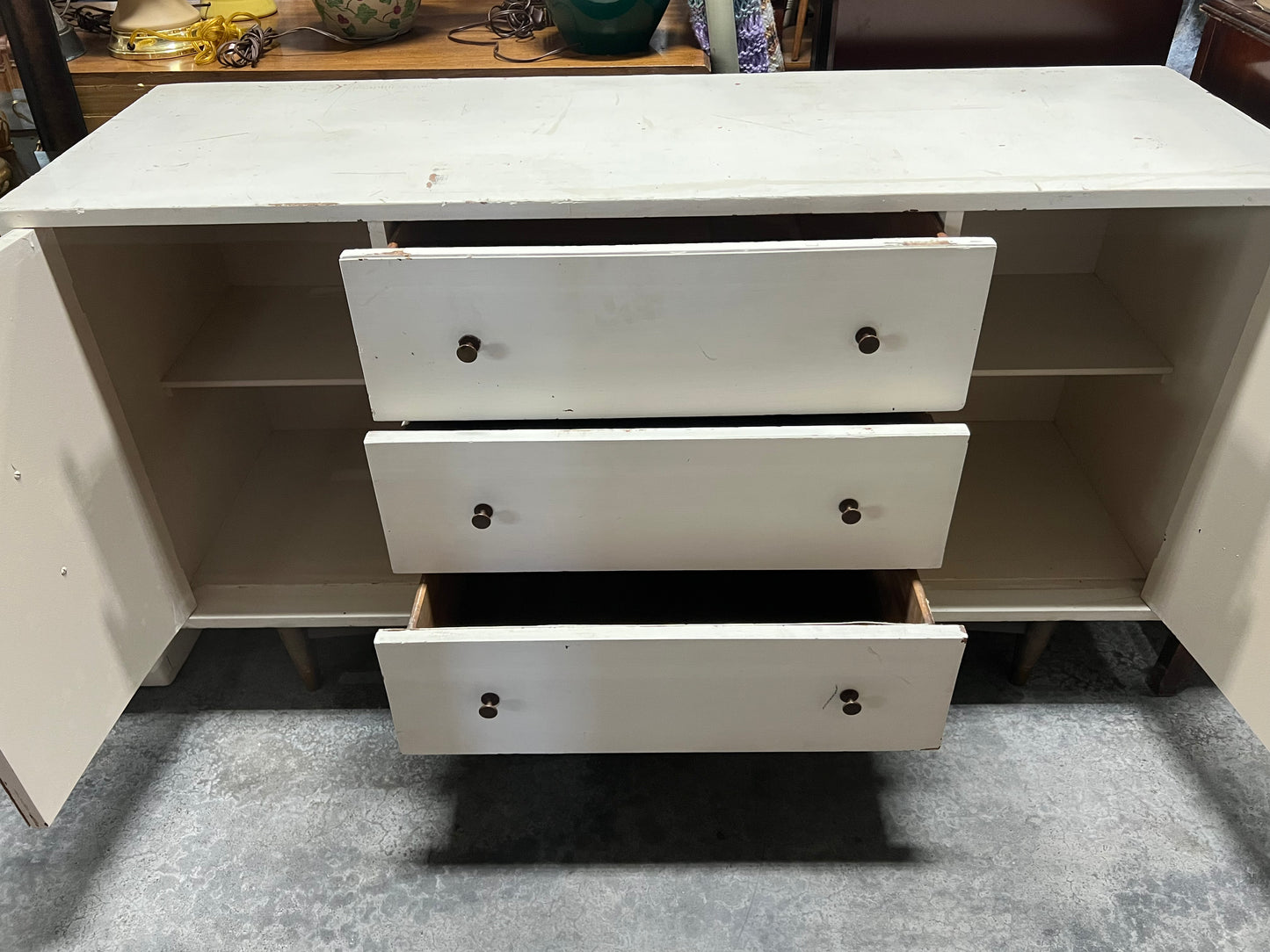 White Mid Century Modern Walnut Buffet