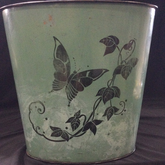 Green Butterfly Metal Trash Bin