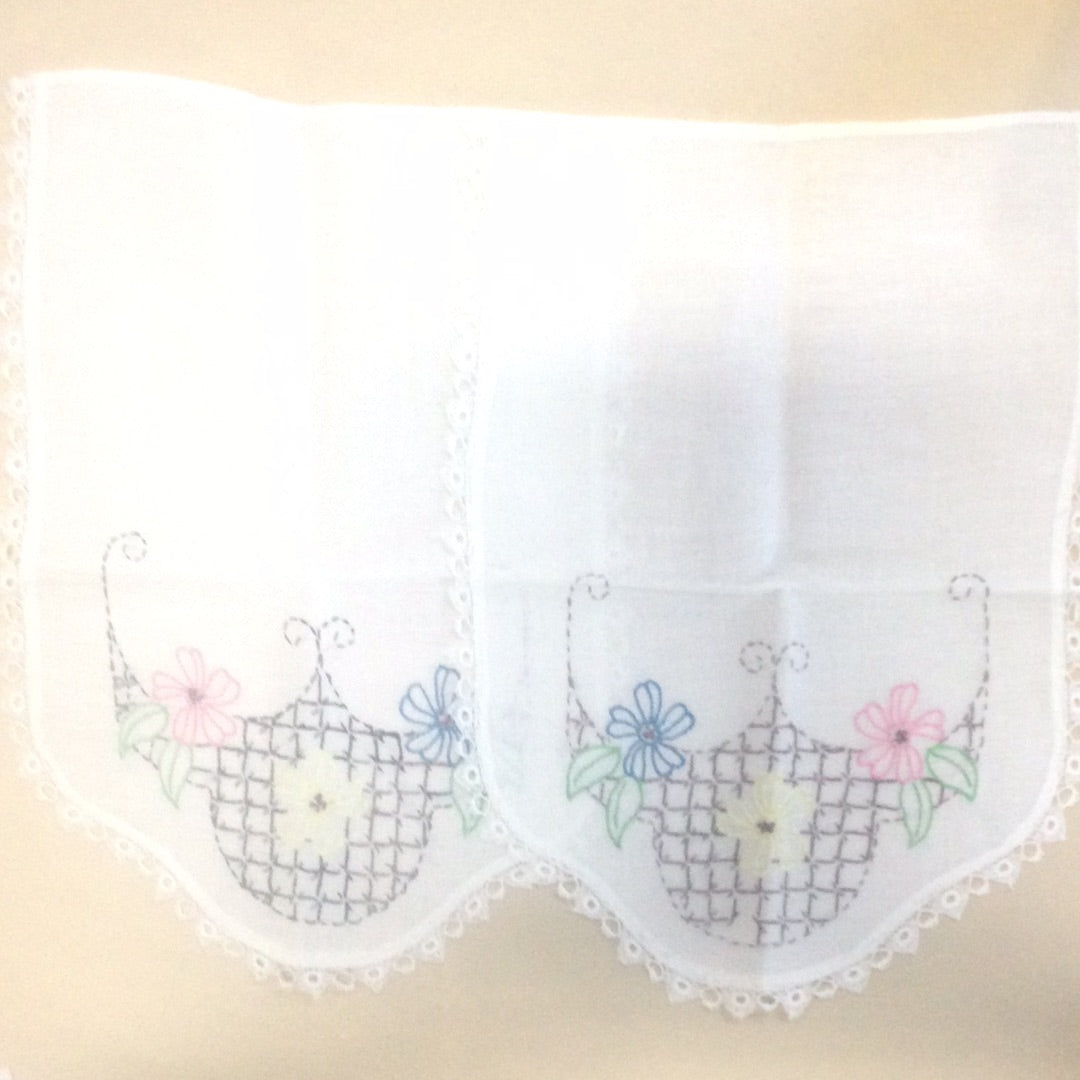 Doilies-Pair of Embroidered Linen with Crocheted Edges