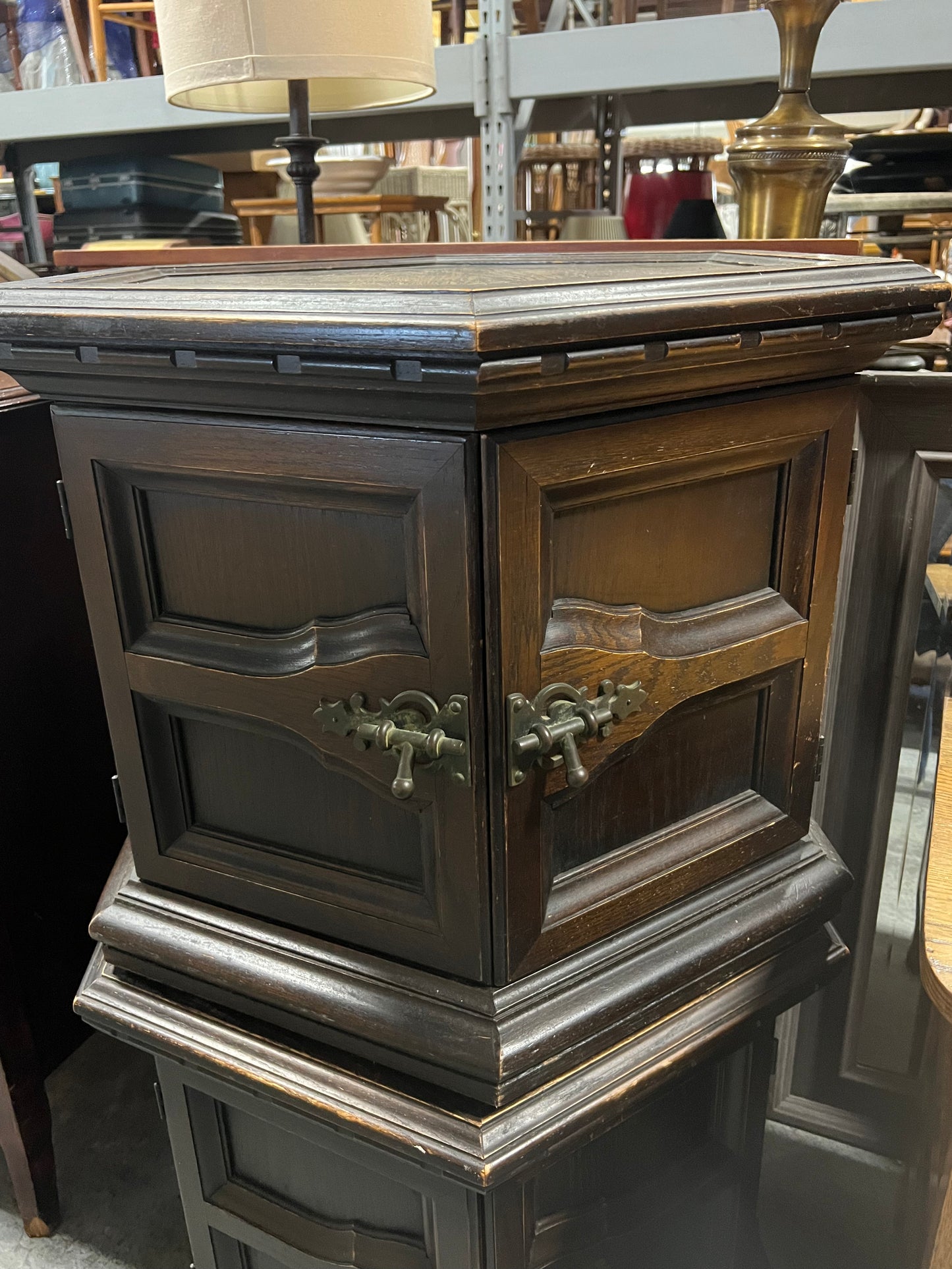 Octagonal side table with 2 door cabinet