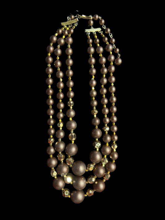 Bronze Triple Strand Beaded Necklace