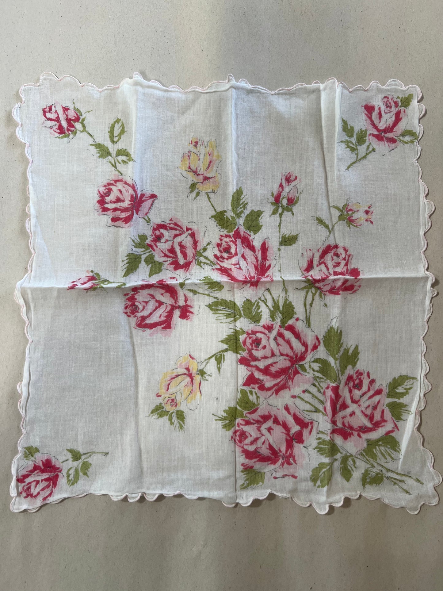 Ladies Handkerchief Pink Yellow roses