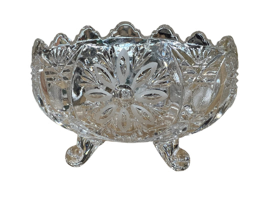 Vintage Anna Hutte 4-footed Cut Crystal Oval Bowl