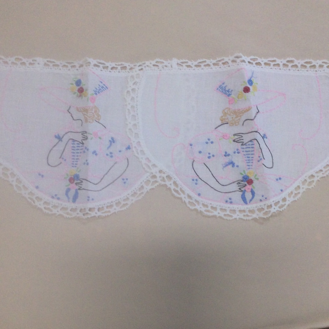 Doilies-Pair of Doilies Embroidered with Victorian Lady