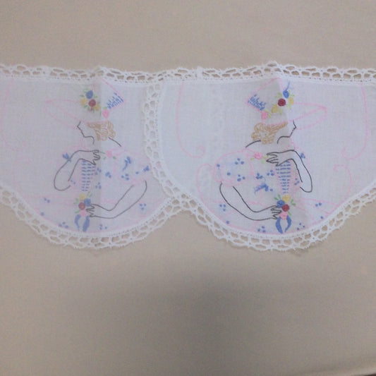 Doilies-Pair of Doilies Embroidered with Victorian Lady