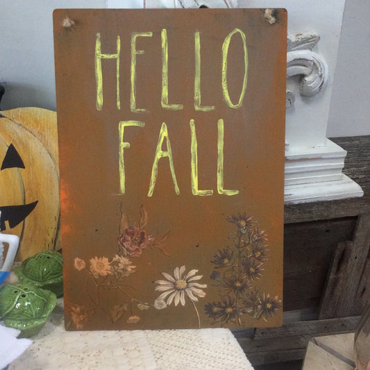 “Hello Fall” hanging sign