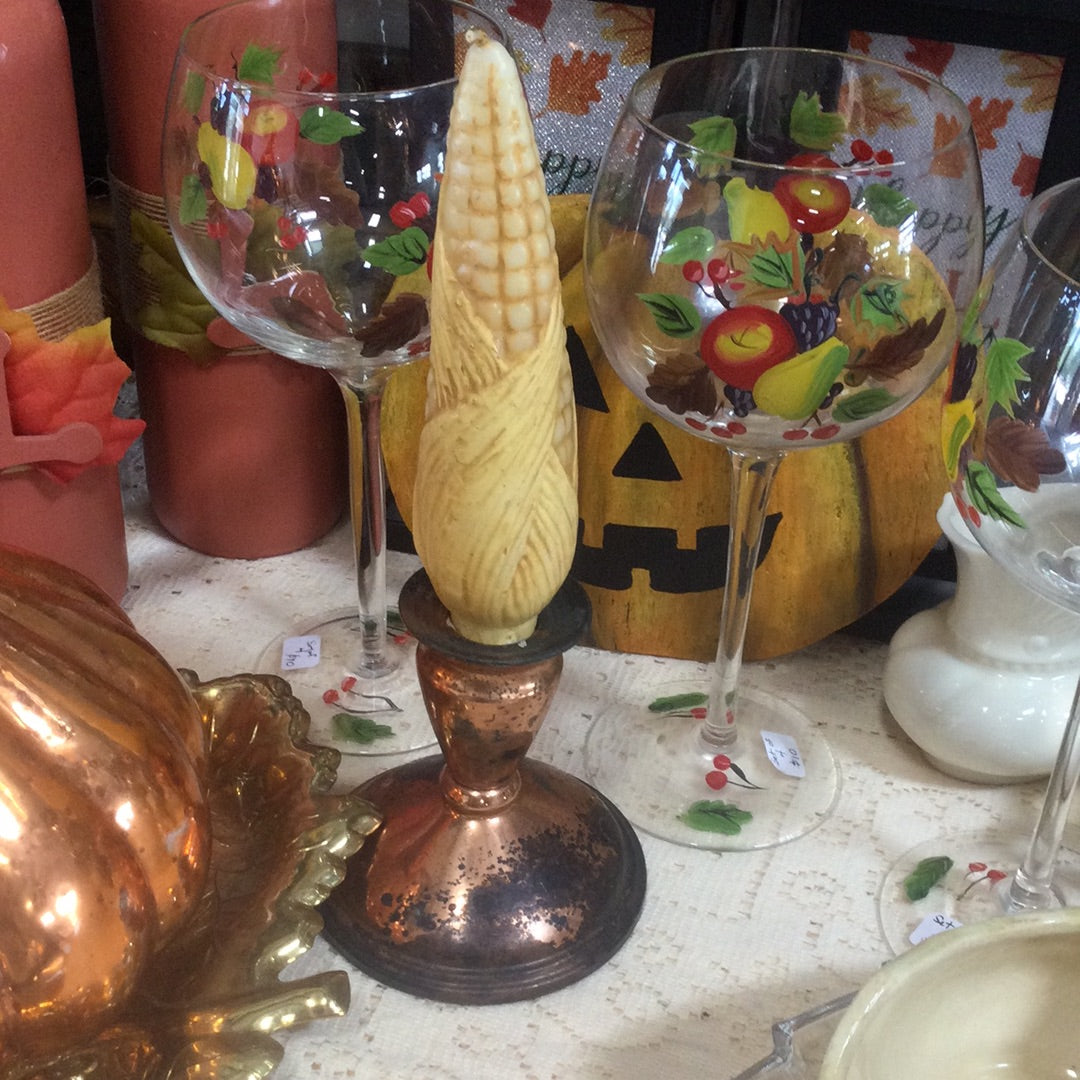 Corn candle and holder