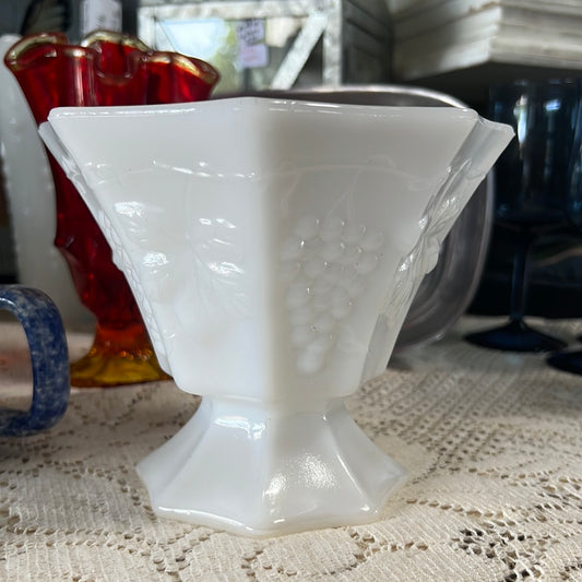 Octagonal Milk Glass Pedestal Dish or Planter