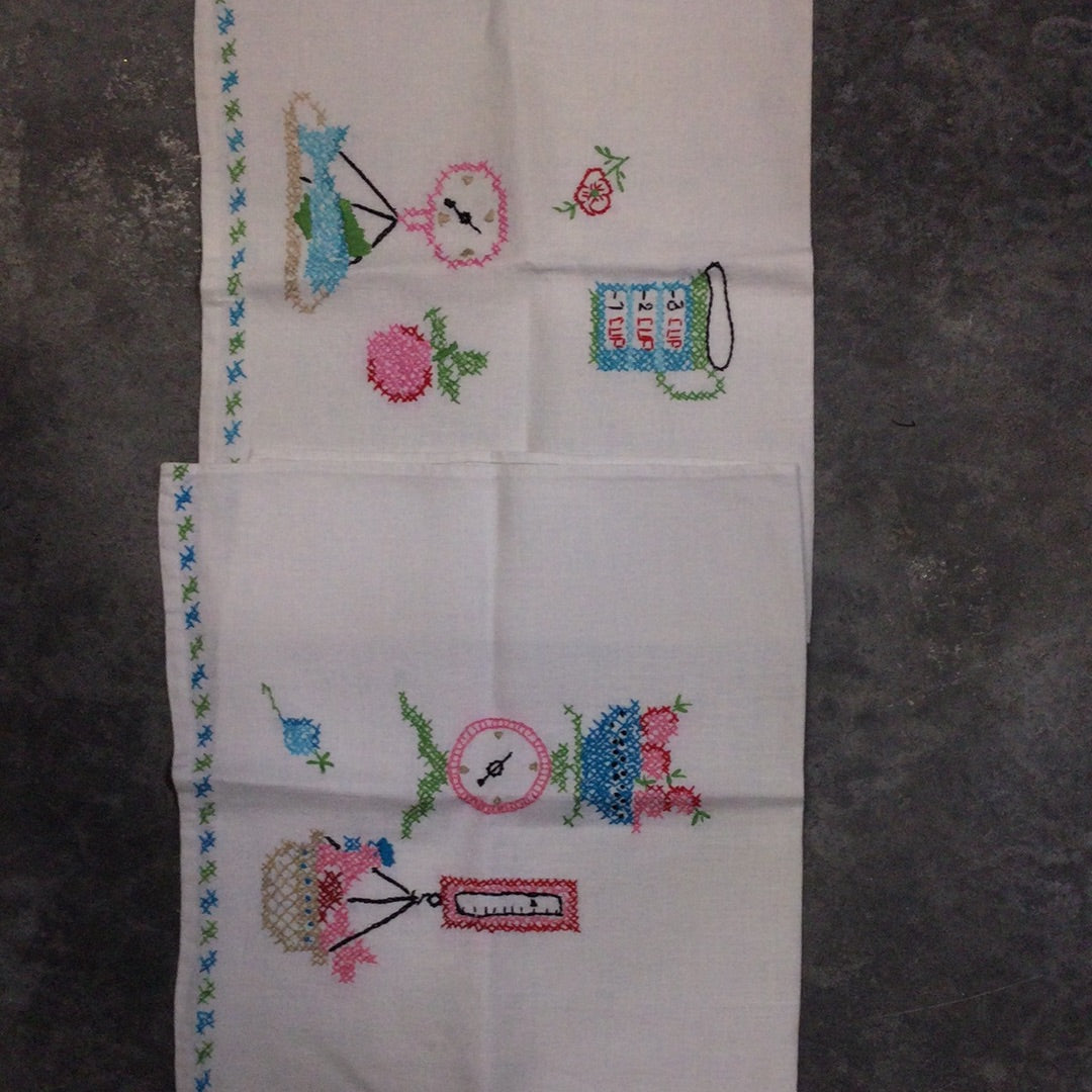 Set of 2 Cross-stitched Tea Towels