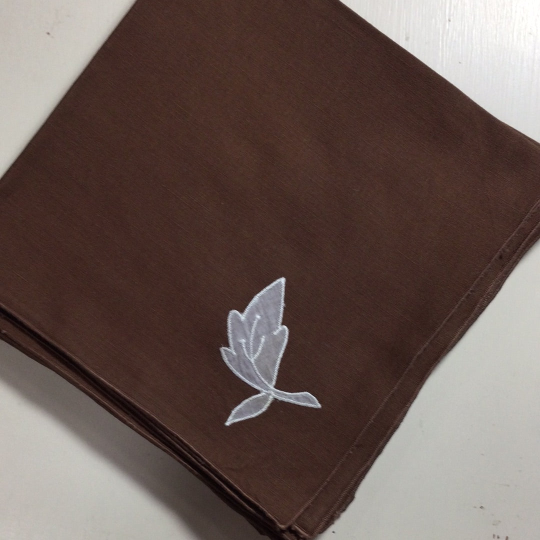 Set of 8 Brown Linen Embroidered Napkins