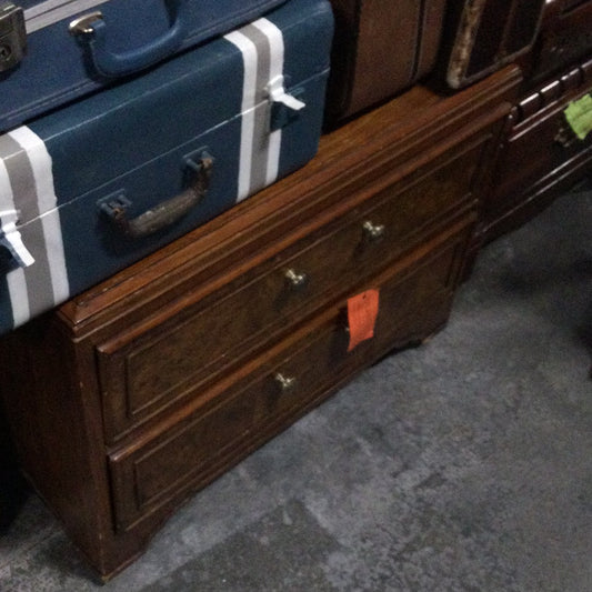 Vintage Double Burled Wood 2 Drawer side table