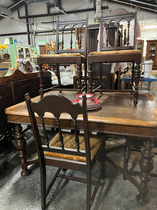 Early Century Jacobean Dining Table with 4 Chairs