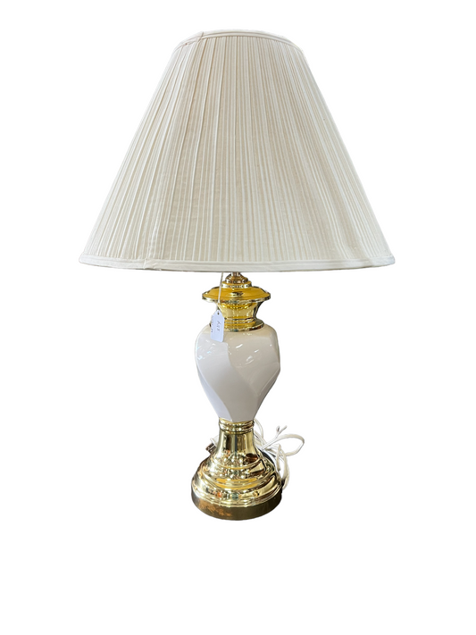 Brass and Porcelain lamp with shade