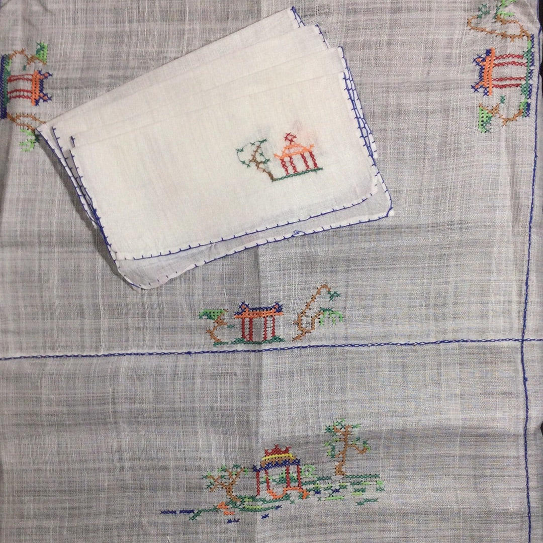 Cross-stitched Napkins and Tablecloth Set