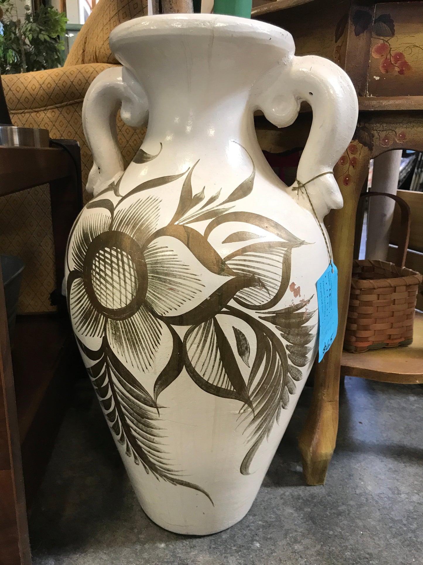 Ivory and Gold Pottery Vase Made in Mexico